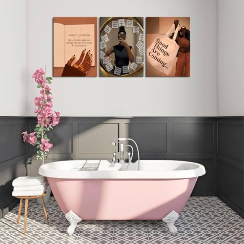 Yudinbin Black Girl Wall Art Set of 3, African American Woman 16x24 Framed | Fashion Abstract Black Woman Canvas Prints Add Bold Modern Style to Living Rooms, Bedrooms, Offices, and Gallery Walls - color: black woman canvas, size: 24L" x 16W"