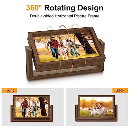 Mixoo 4x6 Picture Frame Rotating Photo Frame, Wooden Picture Frames 4x6 Horizontal Double sided Rustic Floating Frame for Desk Tabletop Family Office Wedding Graduation Gifts Teacher Appreciation Gifts