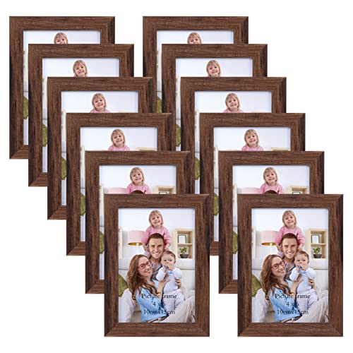 Giftgarden 4x6 Picture Frame Brown Set of 12, Multi Rustic Walnut Wood-Color 4 by 6 Photo Frames Bulk for Wall or Tabletop Display - color: Brown, size: 4x6