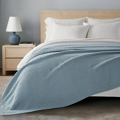 EVERGRACEHOME Chunky Chenille Knit Throw Blanket, 90 x 90, Chambray Blue | Sculpted Moss Stitch, Chic Modern Farmhouse, All-Season Warmth, OEKO-TEX® Certified, Oversized Queen for Couch, Bed, Sofa - color: Chambray Blue, size: 90" X 90"
