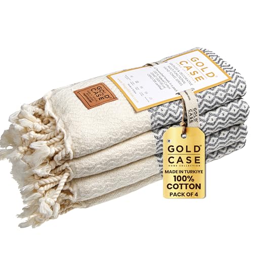 Gold CASE Turkish Hand Towels for Bathroom Set of 4–20x40''–100% Cotton Bathroom Hand Towels – Zeus Towel for Spa, Face, Tea & Dishcloth – Decorative Cloth – Grey - color: Grey, size: Zeus Hand Towel