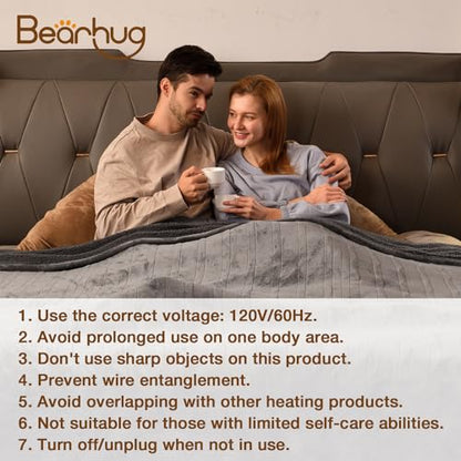 Bearhug Electric Blanket Throw Size, 50" x 60" Heated Blanket with 6 Heating Levels & 4H Auto Shut-Off, Machine Washable Soft Velvet to Sherpa Reversible Heated Throw for Office, Couch and Sofa - color: Champagne-faux Fur & Sherpa, size: Throw 50" × 60"