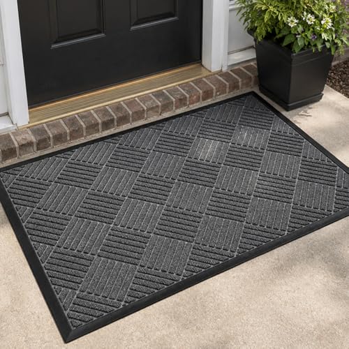 MATZEN 4x2 Diamond Entrance Mats Indoor Outdoor, Front Door Mat Entryway Entrance Waterproof Outdoor Doormat, Heavy Duty Non Slip Durable Weatherproof Porch Deck Terrace Office Entrance Mat, Grey - color: Diamond-grey, size: 4'x2'
