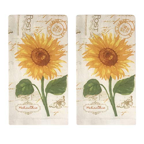 Golden Sunflower Kitchen Towel 5 Piece Linen Set 2 Towels 2 Pot Holders 1 Oven Mitt - color: Sunflower