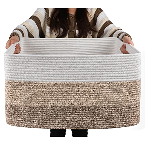 OIAHOMY Large Blanket Basket, 22”x17”x12” Laundry Baskets, Nursery Blanket Storage Living Room, Toy Storage With Handle, Rectangle Woven Baskets-Gradient Yellow - color: Gradient Yellow, size: 22”x17”x12”