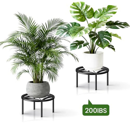 TOSKING 2-Pack Fully Assembled Heavy Duty Low Metal Plant Stand, Geometric Flower Pot Holder for Heavy Potted Plant, Rustproof Iron Plant Riser with Adjustable Feet, 200 LBS Capacity, No Installation Required,Indoor/Outdoor, Black (10.24"Dia x 5.3"H) - co