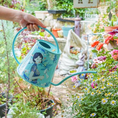 Berry&Bird 2L Long Spout Watering Can, Stainless Steel Water Can (Magnolia) | 2L stainless steel watering can, long narrow spout, elegant print, curved handle, leakproof, houseplant watering & decor - color: Yulan Magnolia
