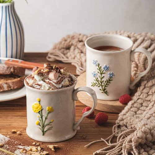 Ceramic coffee Mugs, Set of 1 Yellow Flower - 16oz, Hand-Painted, Microwave heating and dishwasher cleaning available, Ideal for Daily Brews - color: Yellow Flower
