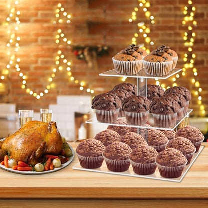 weddingwish 3 Tier Square Clear Acrylic Cupcake Stand, Clear Cupcake Display Stand Tower Tree, Tiered Cupcake Carrier Dessert Stands - color: Square, size: 3 Tier Square