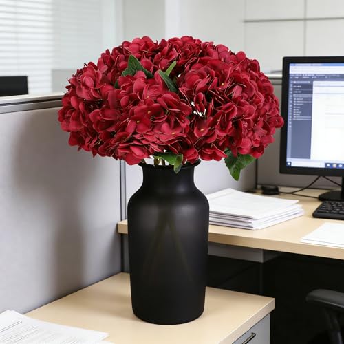 Kimura's Cabin 6Pcs Hydrangea Artificial Flowers Silk Hydrangeas,Dark Red | Faux Hydrangea Flowers with Stems Fake Flowers ,Wedding Bouquets Arrangement,Home Table Centerpieces,Baby Shower Party Decor - color: Dark Red