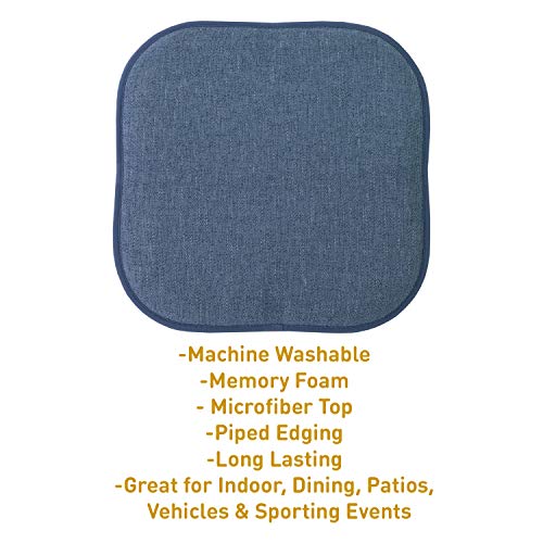 Sweet Home Collection Chair Cushion Memory Foam Pads Honeycomb Pattern Slip Non Skid Rubber Back Rounded Square 16" x 16" Seat Cover, 4 Pack, Alexis Denim - color: Alexis Denim, size: 4 Pack