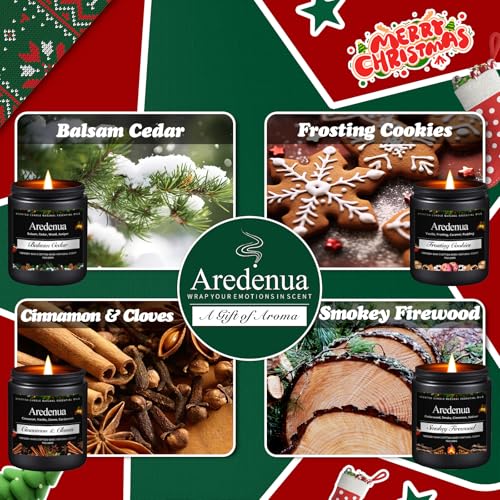 Christmas Candles Set, 4 Pack Winter Candle for Home Scented, 28 oz | Soy Wax, Xmas Candle Scent of Cedar, Firewood, Cloves, Cookies, Holiday Home Fragrance, Seasonal Gift, 200 Hour Burn - color: Black, size: Black Winter1