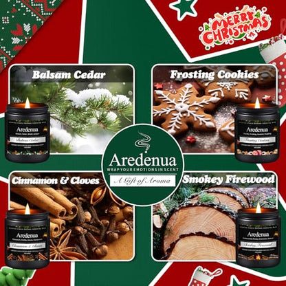 Christmas Candles Set, 4 Pack Winter Candle for Home Scented, 28 oz | Soy Wax, Xmas Candle Scent of Cedar, Firewood, Cloves, Cookies, Holiday Home Fragrance, Seasonal Gift, 200 Hour Burn - color: Black, size: Black Winter1