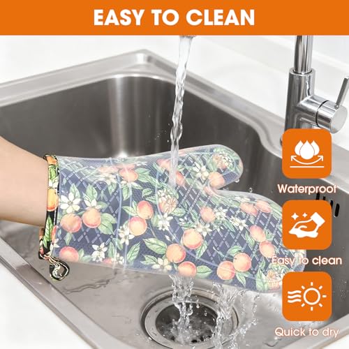 Silicone Oven Mitts Set Heat Resistant 2PCS Kitchen Mittens with Soft Cotton Lining Long Waterproof Non-Slip Oven Gloves for Cooking, BBQ, Baking-Orange - color: Orange