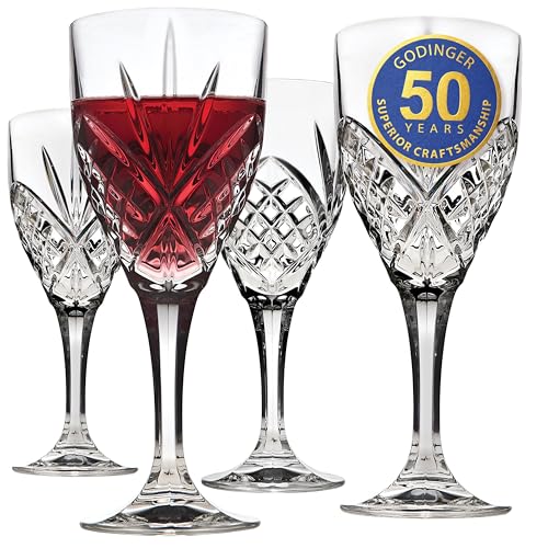 Godinger Dublin Wine Glasses, Stemmed Wine Glass Goblets, Stemmed Drinking Glasses, Glass Cups, Barware & Drinkware, 10oz Set of 4
