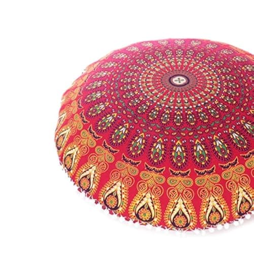 Mandala Floor Pillow Cover Meditation Cushion Seating Throw Hippie Round Colorful Decorative Bohemian Indian Pouf Ottoman Handmade Cover ONLY (A1 Red, 32" x 32") - color: A1 Red, size: 32" x 32" (Pack of 1)