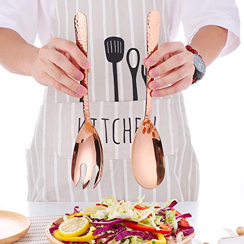 Salad Spoon and Fork Set, 12 Inch Stainless Steel Salad Server, Rose Gold Large long Serving Utensils,Pack of 2 - color: Rose Gold