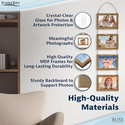 4x6 Hanging Picture Frames Collage with 8 Openings - Rustic Brown, 2 PK | Icona Bay casual style engineered wood frames, designed for wall hanging, space-saving photo display, Bliss collection - color: Rustic Brown, size: 4x6