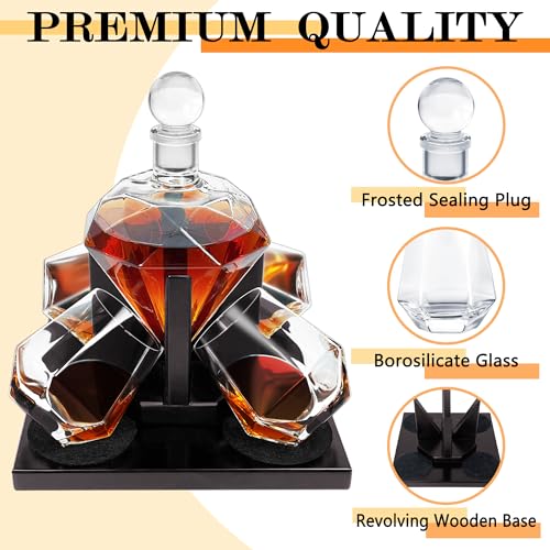 Diamond Whiskey Decanter Set, Diamond Decanter Set with 4 Glasses 4 Whiskey Stones, Decanter Whiskey Set Gifts for Men