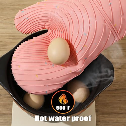 4 Pieces Oven Mitts of Macaron Color Thickened Non-Slip Silicone Kitchen Gloves, Heat Resistant up to 750F, Essential for Kitchen Baking (Pink) - color: Silicone-pink