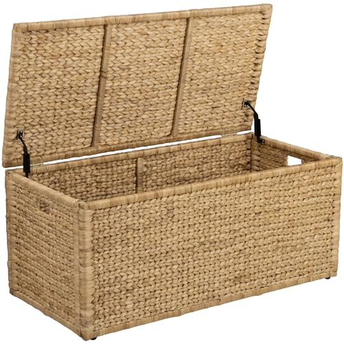 Water Hyacinth Bedding Storage Trunk, Natural, 42x20x18.5 | 2 Safety Hinges, Extra Large, Metal Frame, Wicker Blanket Chest, Decorative Storage Box - color: Natural (Hyacinth), size: 42" x 20"