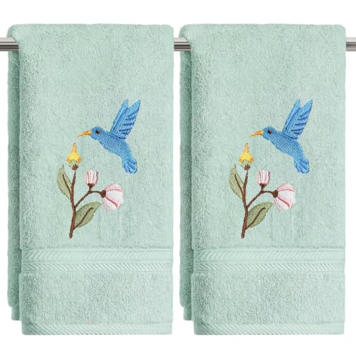 Artoid Mode 2 Pcs Pale Green Bird Floral Embroidered Hand Towels for Bathroom, 100% Cotton Soft Absorbent Farmhouse Decor Towels, 13.7 x 29.5 Inch - color: Pale Green, size: 13.7" x 29.5", 2PCS