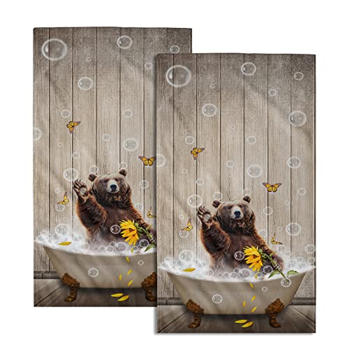 Giwawa Funny Bear Hand Towels Set of 2 Brown Bathtub Decorative Bath Towel Soft Absorbent Towel for Bathroom Kitchen Dish Spa Yoga 14"x28" - color: Brown Bears