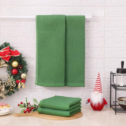 Kitinjoy 100% Cotton Waffle 8-Pack Kitchen Towels, 13" x 28", Grass Green | Super Soft, Ultra-Absorbent, Fast Drying, lightweight, Quick Drying Kitchen Hand Towels - color: Grass Green, size: 13 x 28 - 8 Pack