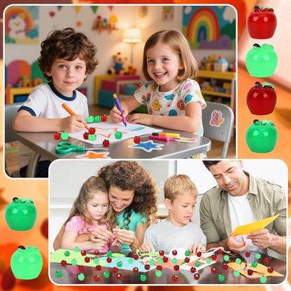 JUNEBRUSHS 50 Pcs Mini Resin Apples Red Green Tiny Apples Figurines | Artificial Fall School Crafts Ornaments for Vase Filler, Party Supplies, Home School Table Decor - style: Apple Style