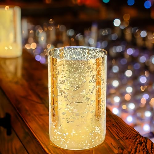 WGVI Hurricane Candle Holder Sleeve, W: 4", Ht: 6", Gold Speckled Glass Cylinder Open Both Ends, Chimney Tube Shade, 2 Pieces - color: Gold Speckle, size: 4x6"H