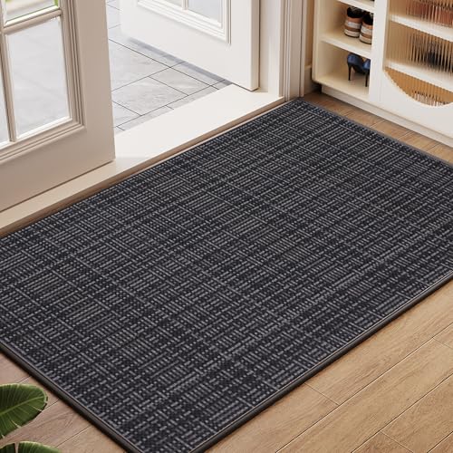 Welcome Front Door Mat Indoor Entrance Entry Mat 24"x36" Black | 2x3 ft Dirt Resistant Absorbent Low-Profile Thin Braided Indoor Door Mat Non Slip Rubber Inside Doormat Washable Entryway Mat - color: B- Black, size: 24"x36"