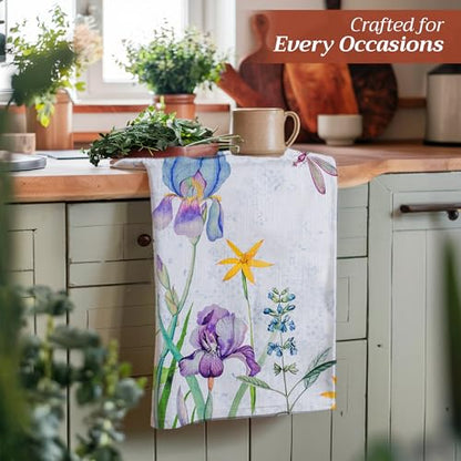 Maison d' Hermine Kitchen Towels Set of 3 Reusable 100% Cotton 27.50" x 20" | Cloth Tea Dish Towels Absorbent with Hanging Loop for Kitchen Dining Party Wedding Hotel Home Spring Summer - Fleurs De Mai - color: 004 - Fleurs De Mai