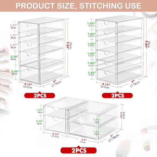 6-Pack 30-Drawer Acrylic Storage & Makeup Organizer for Desk | Smooth-glide drawers, clear body, dustproof, for office supplies, pens, stationery, jewelry, cosmetics, craft bits - size: 30 Drawers