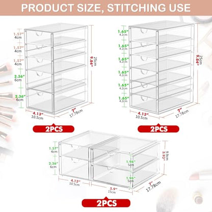 6-Pack 30-Drawer Acrylic Storage & Makeup Organizer for Desk | Smooth-glide drawers, clear body, dustproof, for office supplies, pens, stationery, jewelry, cosmetics, craft bits - size: 30 Drawers