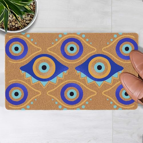 Welcome Door Mat Evil Eye Outdoor Indoor Entrance, Low-Profile Floor Mats Non Slip Durable Entrance Rugs for Entry, Patio, High Traffic Areas Front Door, 17" x 29.5" - color: Evil Eye