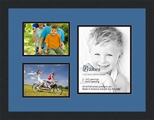 ArtToFrames Collage Photo Frame Double Mat with 1-8x10 and 2-5x7 Openings and Satin Black Frame - color: Liberty Blue, size: 1 - 8x10 and 2 - 5x7
