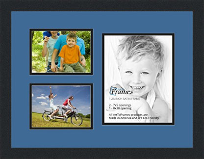 ArtToFrames Collage Photo Frame Double Mat with 1-8x10 and 2-5x7 Openings and Satin Black Frame - color: Liberty Blue, size: 1 - 8x10 and 2 - 5x7