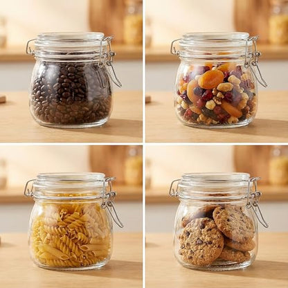 17oz Airtight Glass Jars, 6 Pack Clamp Lid Canisters, Small Food Storage Containers for Spices, Nuts, Snacks, Canning Jar for Jams & Pickling, Pantry Organization - size: 17 fl oz x 6 - Round