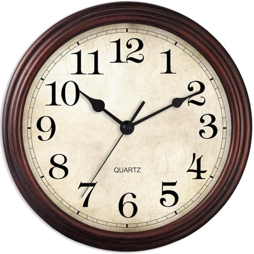 Wall Clock 9 Inch Vintage Decorative Battery Operated Silent Bronze | Round clock; clear glass easy read; silent non-ticking; for living room, kitchen, bedroom - color: A_bronze, size: 9"