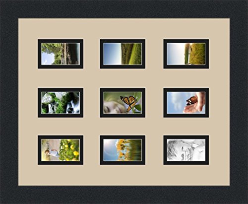 ArtToFrames Collage Photo Frame Double Mat with 9-2x3 Openings and Satin Black Frame - color: Grey Beige, size: 9 - 2x3