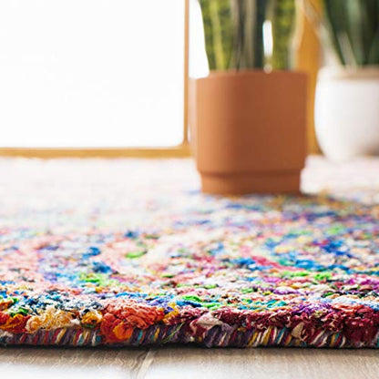 SAFAVIEH Nantucket Collection Accent Rug - 2'3" x 4', Multi, Handmade Boho Abstract Circles Cotton, Ideal for High Traffic Areas in Entryway, Living Room, Bedroom (NAN514A)