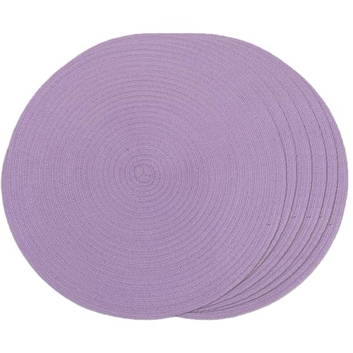 FunWheat Round Braided Placemats Set of 6 Place mats for Dining Tables Woven Heat Resistant Table Mats 15 inch (Light Purple,6pcs) - color: Light Purple, size: 6pcs