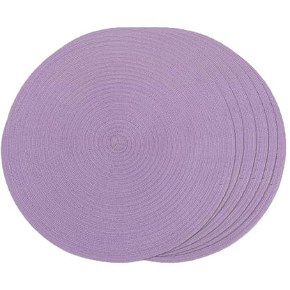 FunWheat Round Braided Placemats Set of 6 Place mats for Dining Tables Woven Heat Resistant Table Mats 15 inch (Light Purple,6pcs) - color: Light Purple, size: 6pcs