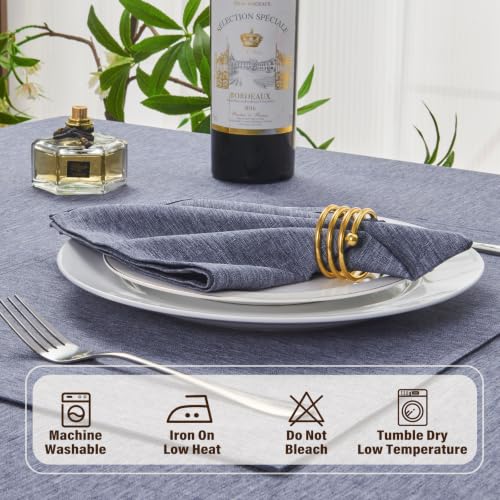 Denim Blue 17x17 Polyester Linen Farmhouse Cloth Napkins Set of 8 | Waterproof, Stain Resistant, Shrink Proof, Washable, fabric, Outdoor, Reusable, Dining, Wedding, Kitchen, Party, Birthday - color: Denim Blue