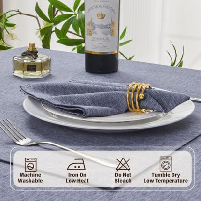 Denim Blue 17x17 Polyester Linen Farmhouse Cloth Napkins Set of 8 | Waterproof, Stain Resistant, Shrink Proof, Washable, fabric, Outdoor, Reusable, Dining, Wedding, Kitchen, Party, Birthday - color: Denim Blue