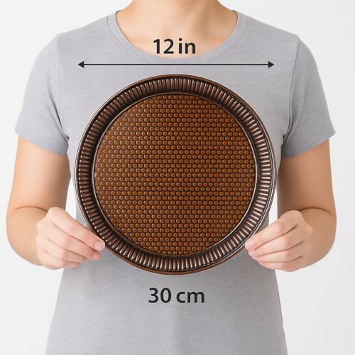 Alisveristime Round Hammered Metal Serving Tray – Ottoman Style, (11.8" Diameter, 12.6 oz) 5 Color Options (Brown) - color: Brown