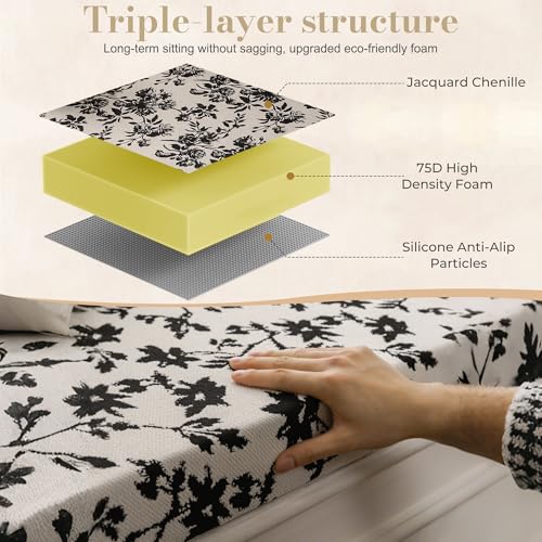 Custom Bay Window Cushion, Jacquard Chenille Window Seat Cushion, Customized Window Sill Seat Cushion, Bench Seating Foam Cushions for Indoor Furniture, Dining Room, Mudroom, Breakfast Nook, Anti-Cat - color: [Cotton Linen] - Light Gray