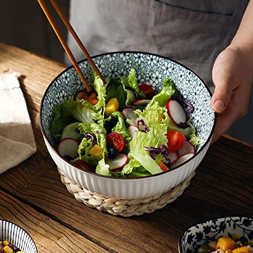 Houlu 60 oz Pho Bowls, Large Soup Bowl, Japanese Ramen Bowl Set, 8 inches Big Porcelain Bowls Set of 3, Wave Pattern - color: Floral Pattern