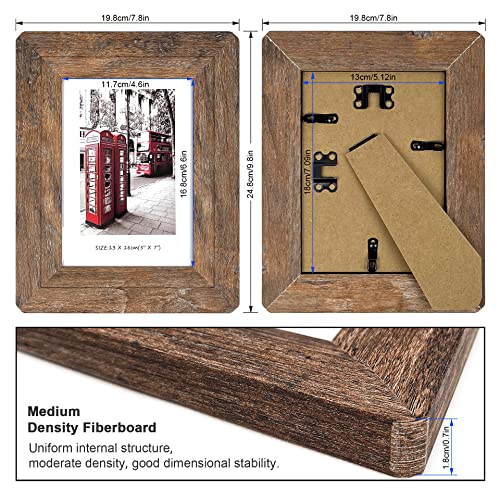 5x7 Wooden Picture Frames with Real Tempered Glass | Rounded Corner Barn Wood Frame, Kid-Safe Tempered Glass, Wall Mount & Tabletop Vertical Horizontal Photo Display - size: 5X7