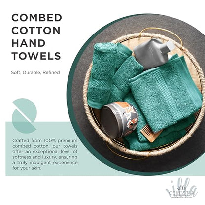 Villa Celestia Cotton Hand Towels Set of 4, 16 x 28, Oeko-TEX Certified, Quick Dry, Teal - color: Teal, size: Hand Towel - Pack of 4